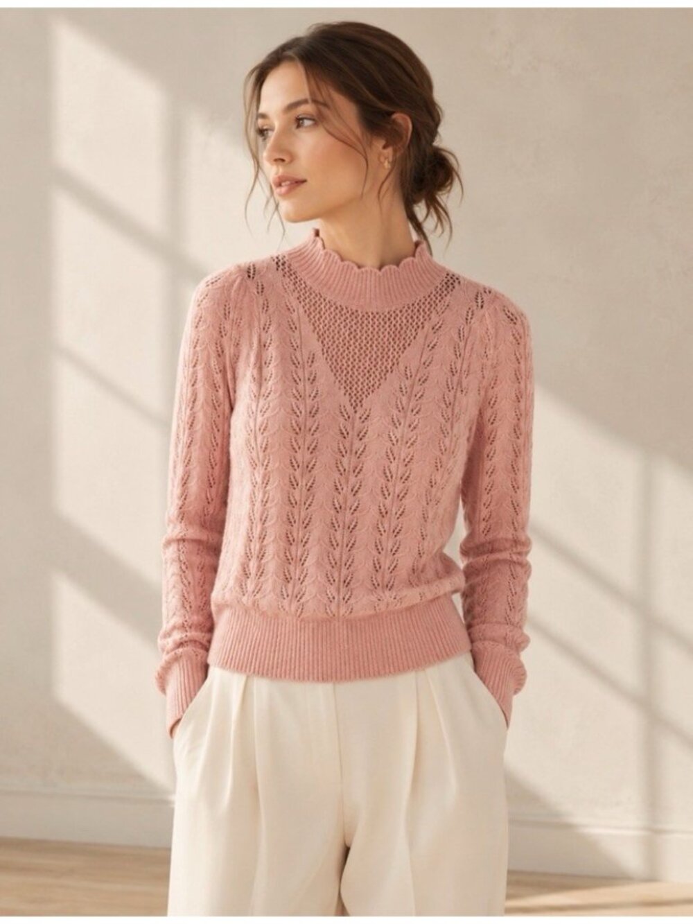 LOFT Pointelle Knit Sweater Large